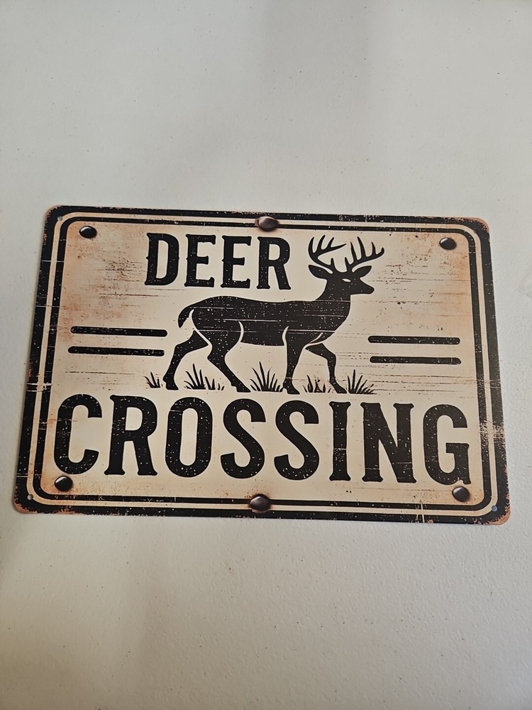 Deer Crossing, Rustic-looking 8x12, Metal Sign