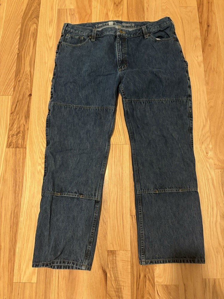 Carhartt Jeans Mens 40x30 Blue Denim Relaxed Fit Carpenter Double Knee Workwear