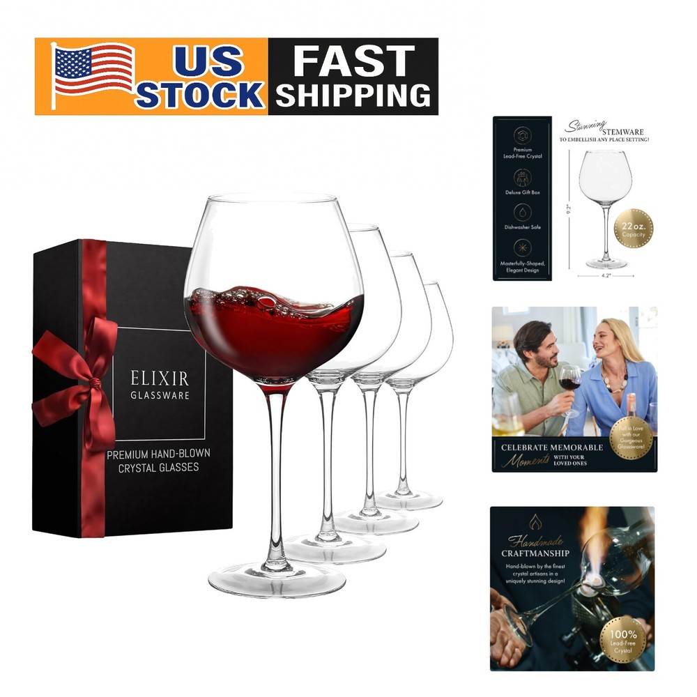 Extra Large Crystal Wine Glasses Set of 4 - Hand Blown Elegance for Celebrations