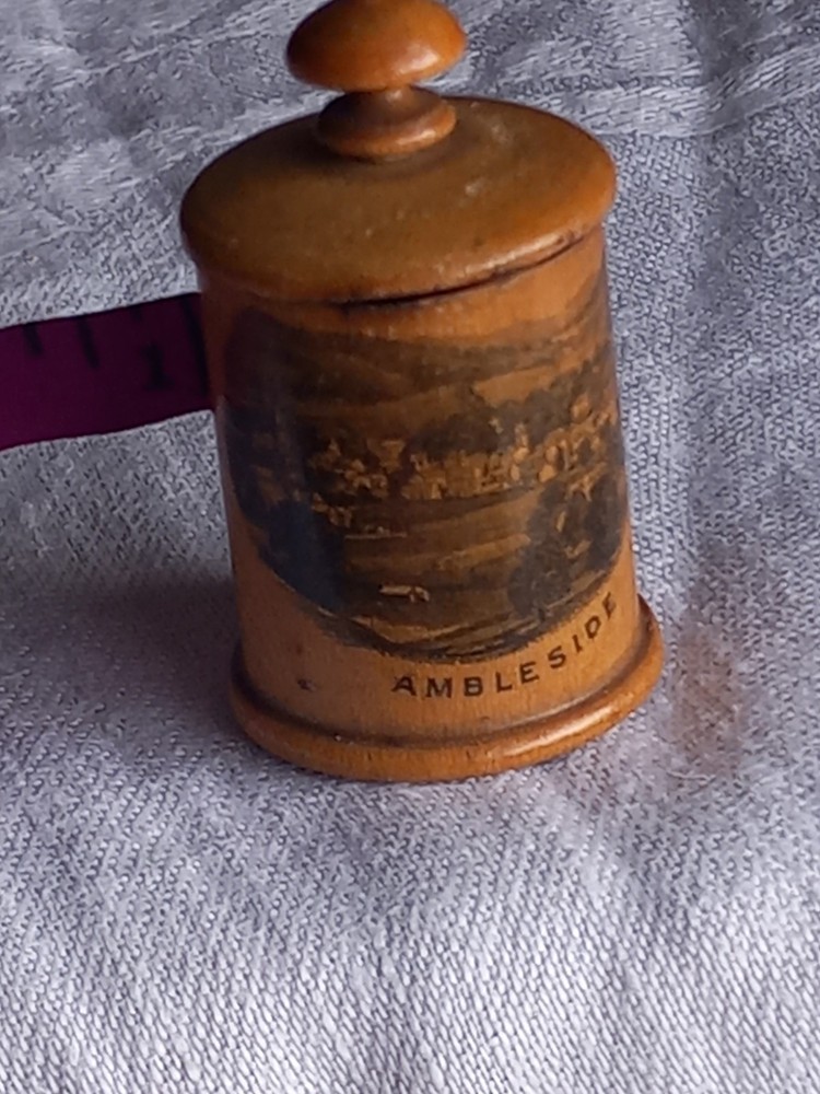 Antique MAUCHLINE Ware TAPE MEASURE Ambleside With Original Silk Measure