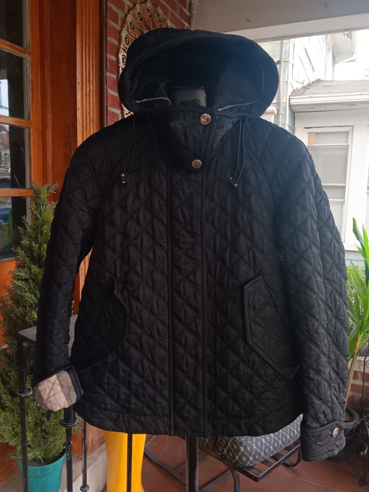 Burberry Brit  Women's Quilted Black Nova Check Plaid Jacket Button Up Size XS