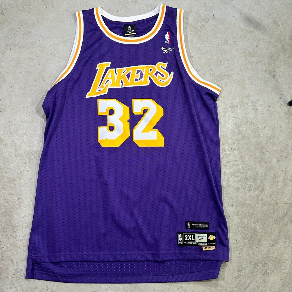 Vintage Reebok 32 Magic Johnson Lakers Purple NBA Jersey XL