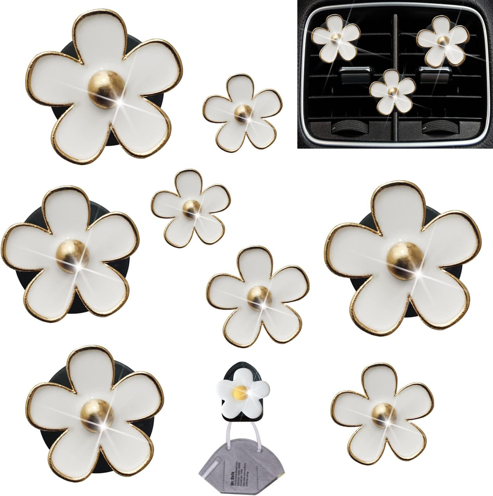 8 Pcs Daisy Air Vent Clips, White Flower Car Air Fresheners Vent Clips Air Condi