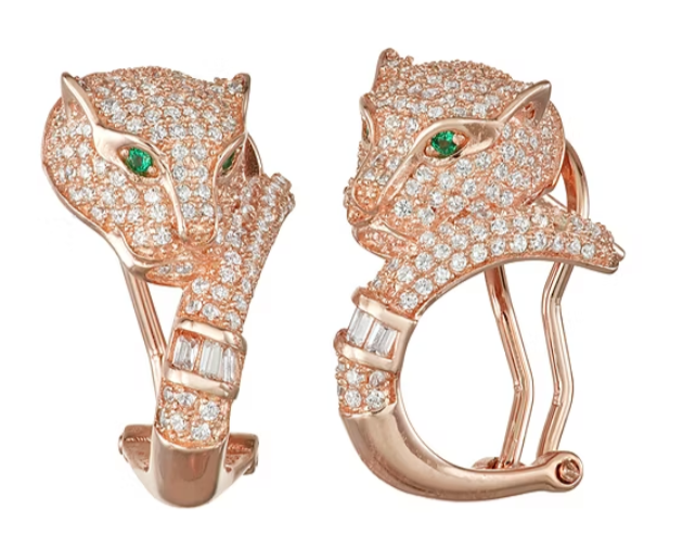 4ct Round Cut Simulated Green Emerald/CZ Dangle Earrings 14k Rose Gold Plated