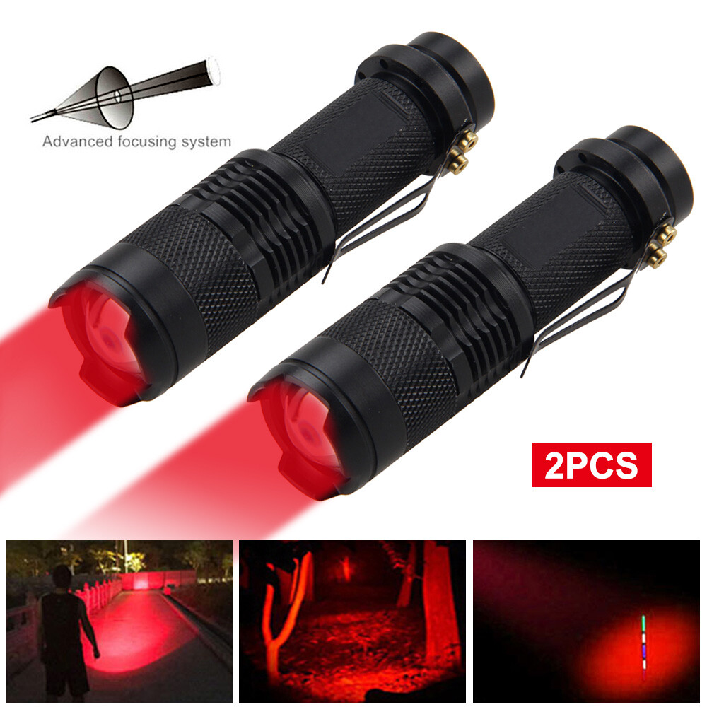 2X Tactical LED Flashlight Torch Zoom Hunting Red Light Astronomy Night Vision