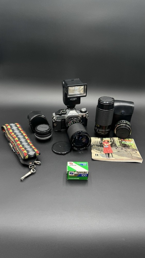 Canon AE-1 Program 35mm Camera Kit 4 Lenses Flash Tested