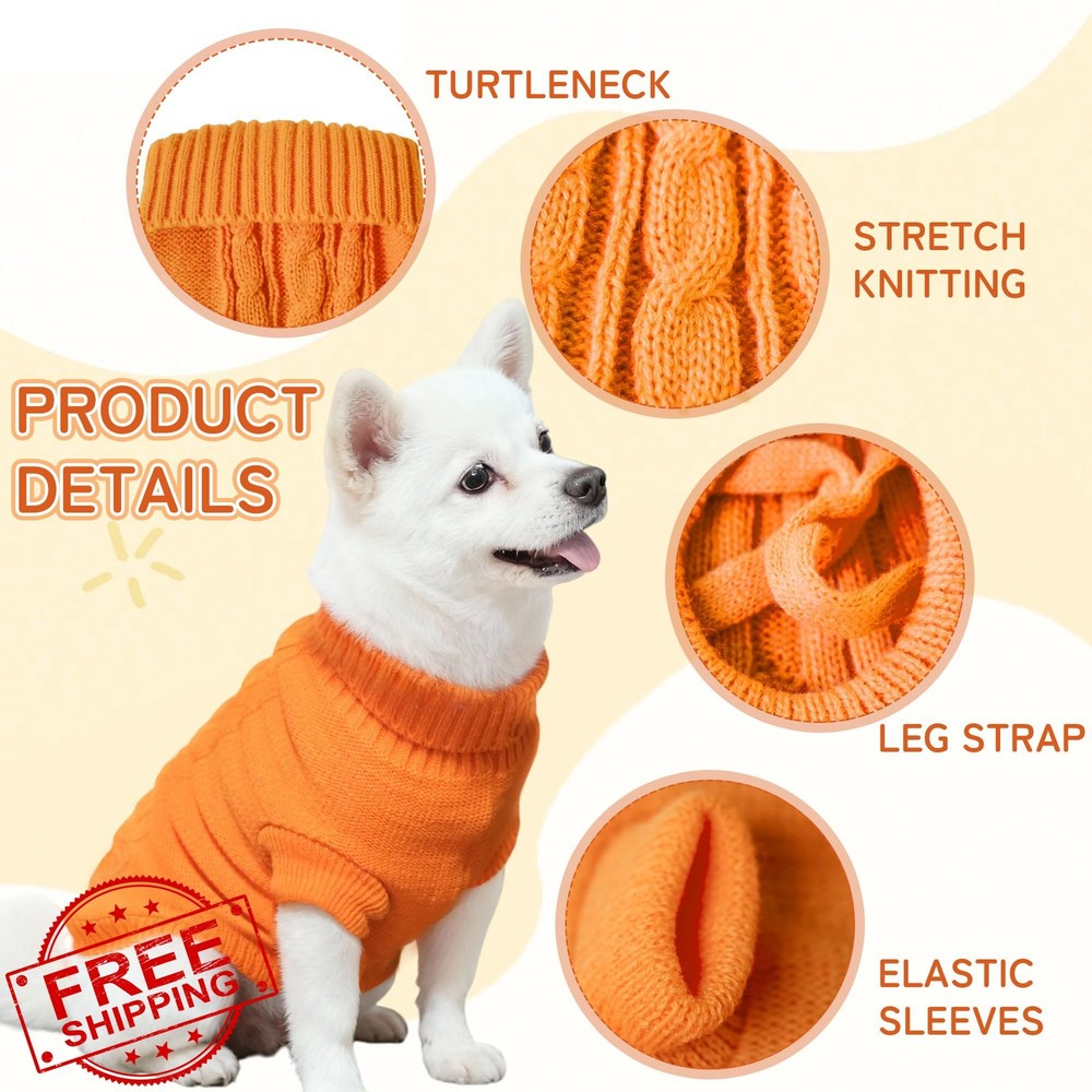 COJBPET Small Dog Sweater Orange XS Turtleneck Holiday