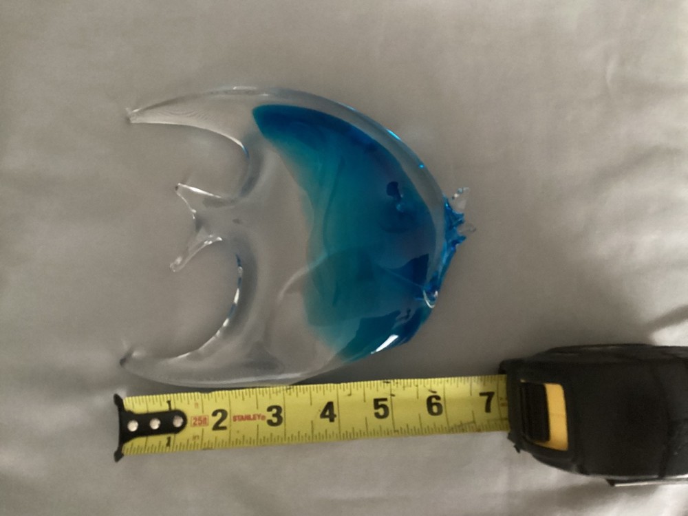 VTG Oggetti Murano Art Angelfish sculpt  in clear & blue hand blown glass 1950s