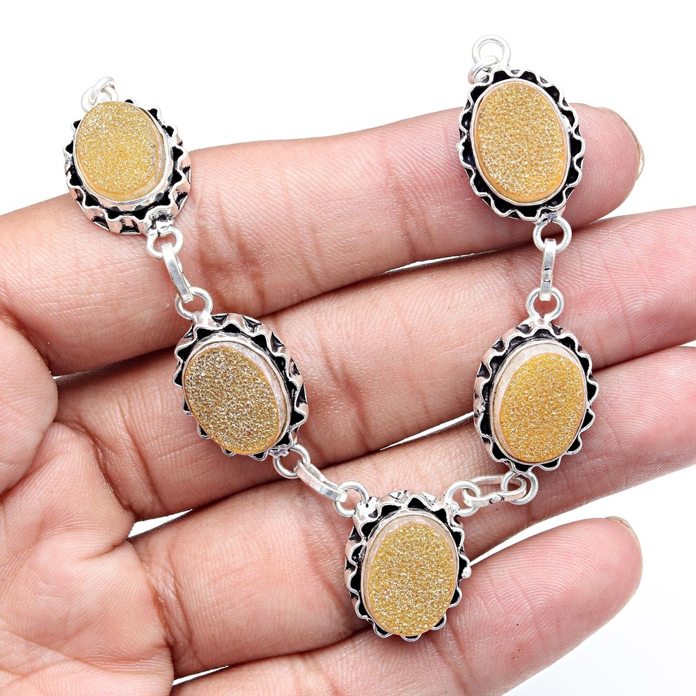 Golden Drusy Gemstone Handmade Necklace for Mother's Day 20 Inch