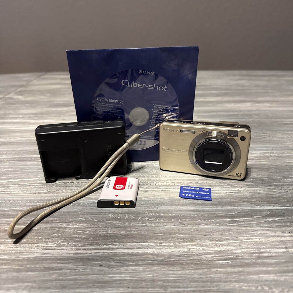 Sony Cyber-Shot 8.1 Mega Pixels Batt & Charger SD 2gb DSC-W150 Zeiss Disc Tested
