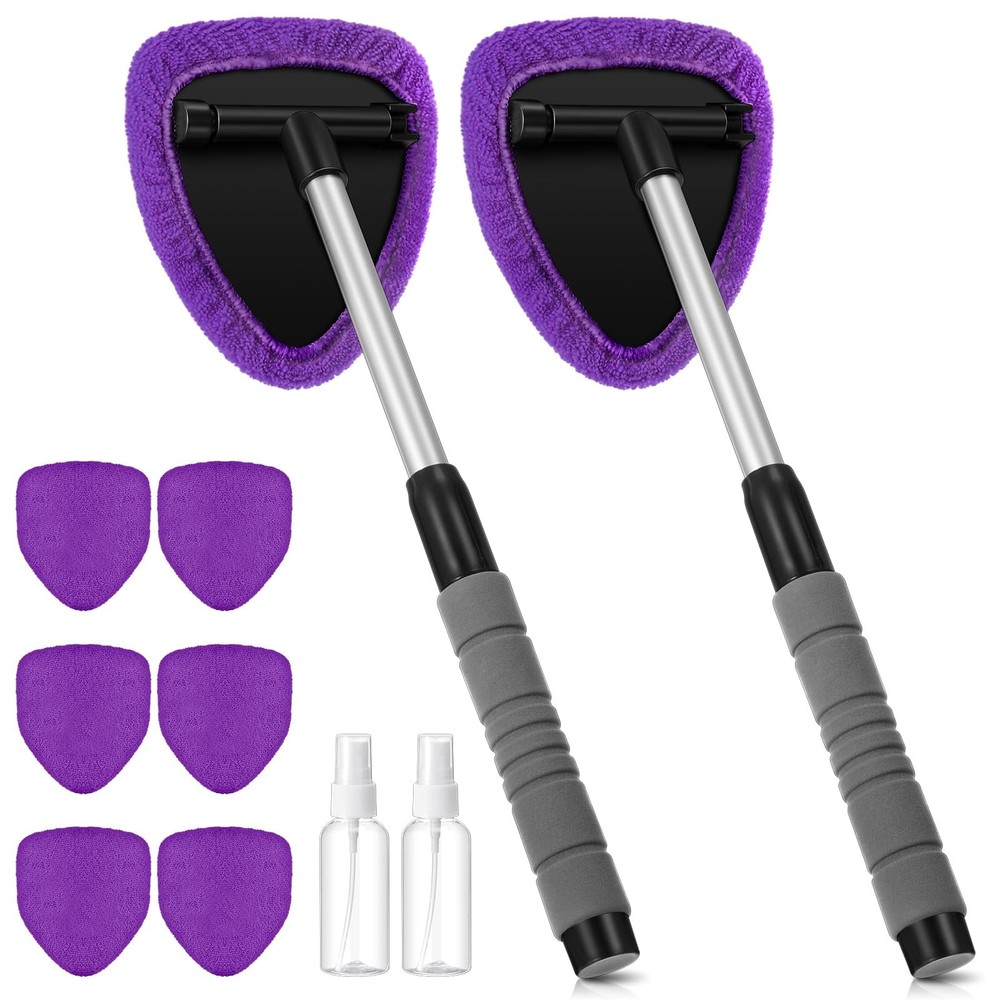 10-Piece Car Window Cleaning Kit with Extendable Handle & 6 Microfiber Pads