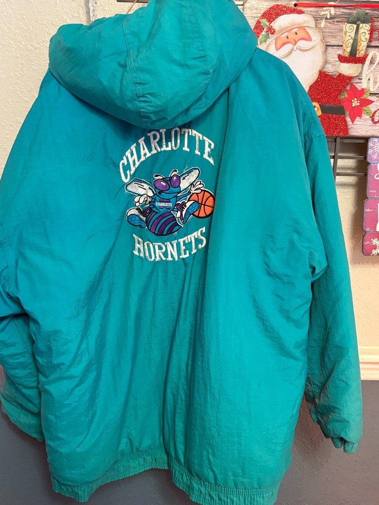 Charlotte Hornets Zip Up Starter Puffer Jacket Size XL Vintage 90s NBA