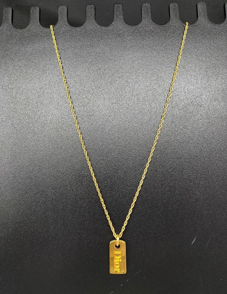Dior Logo Plate Necklace in Gold-Plated Unisex Vintage Style