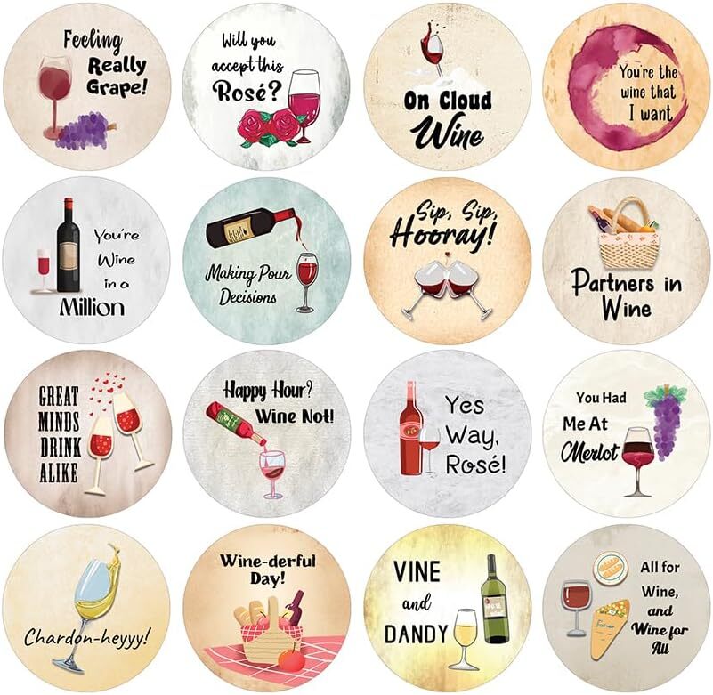 Cute Wine Puns Stickers (20 Sets X 16 Designs)