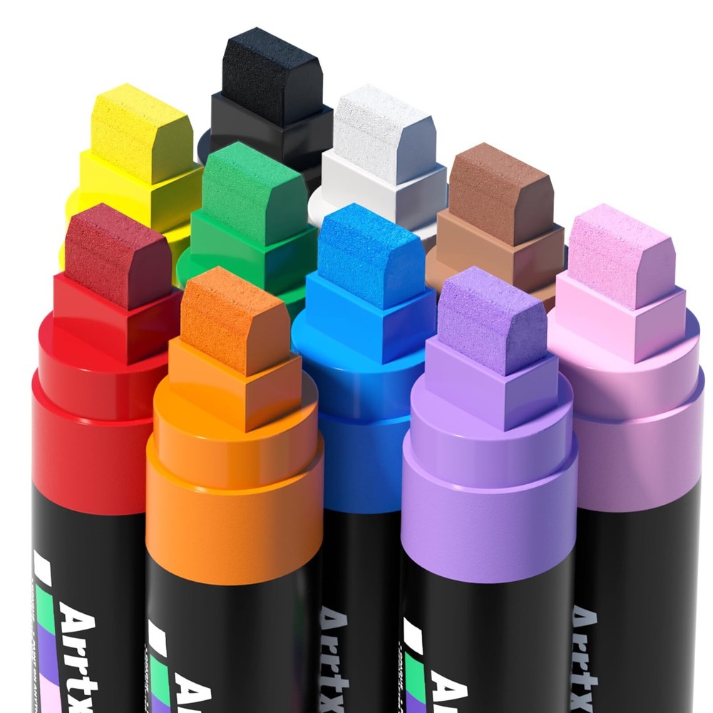 Arrtx 10-Piece Jumbo Acrylic Paint Markers, 15mm Felt Tip, Waterproof, Odorle...