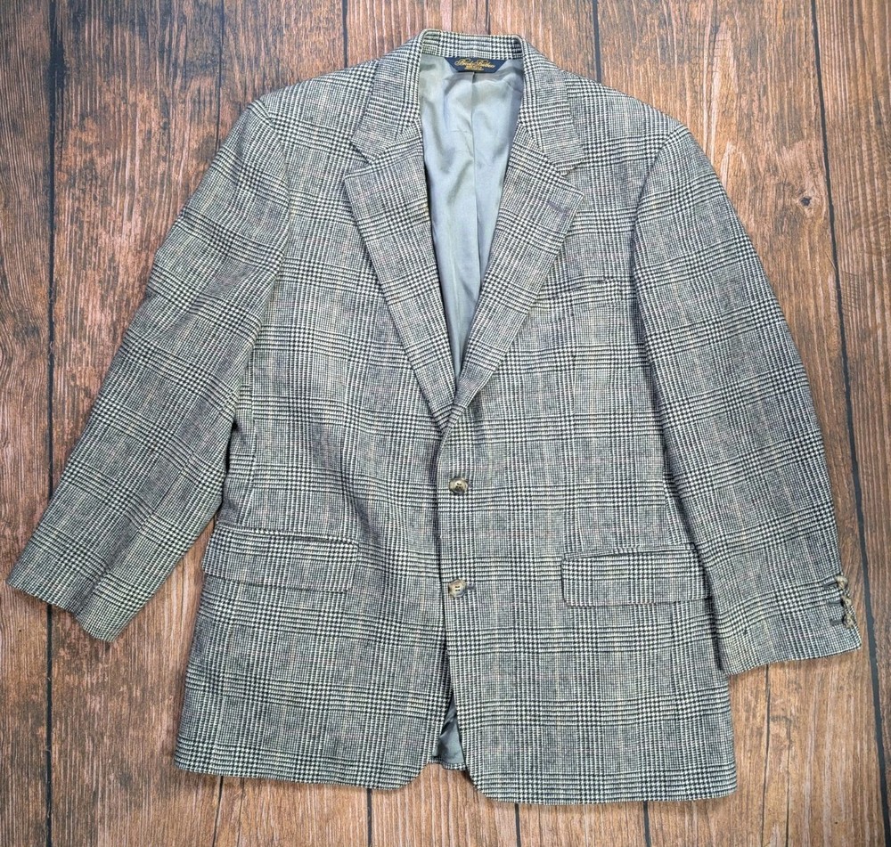 Mens Brooks Brothers 100% Camel Hair Plaid Blazer Jacket Sz 42R Made In USA