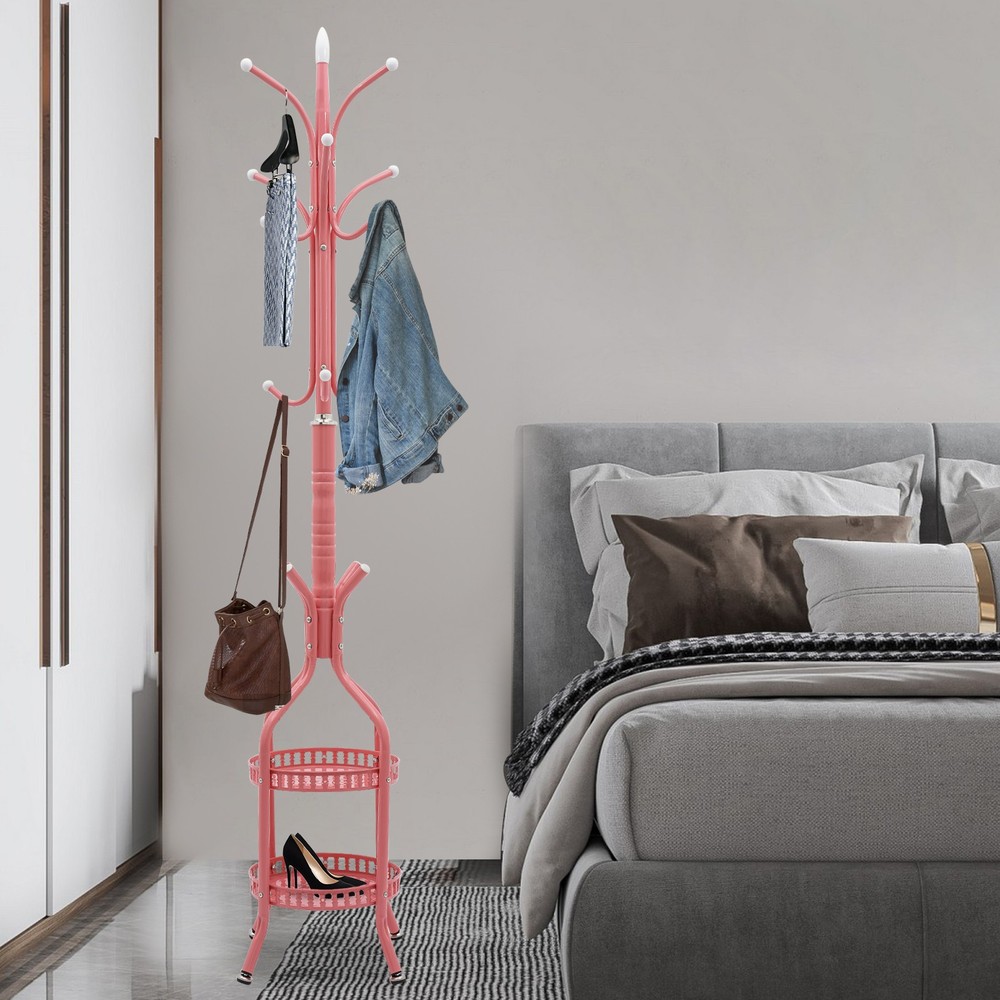 Double-Layer Free Standing Coat Rack with Multifunctional Storage-image