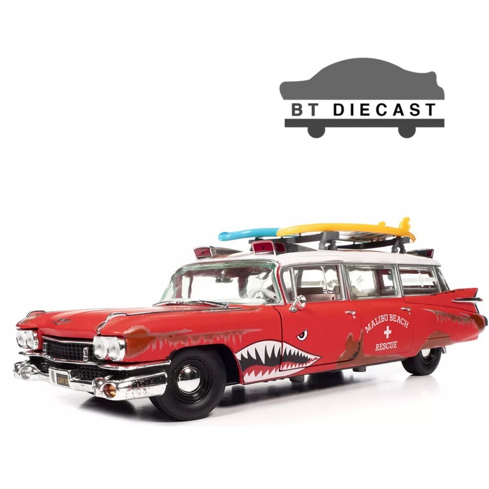 AUTOWORLD 1959 Cadillac Eldorado Ambulance 1/18 Scale Surf Shark Red Model AW312