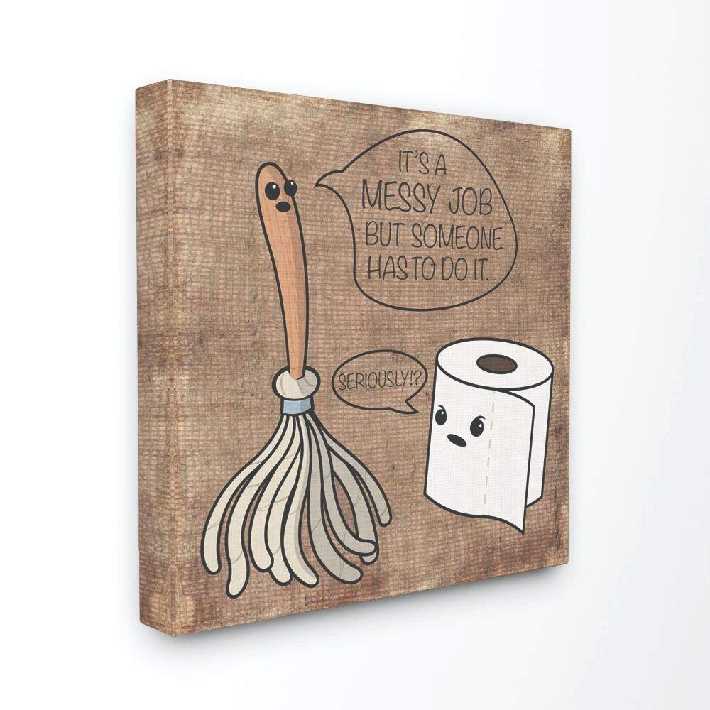Stupell Home Décor and Mop Cartoon Humor Bath Stretched Canvas Wall Art, 17 x...