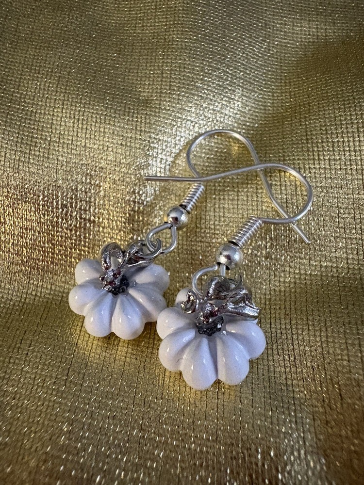 Adorable Delicate Pumpkin Earrings - French Hook White