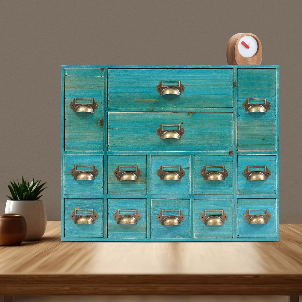 Vintage 14-Drawer Wooden Jewelry Organizer for Bedroom Tabletops