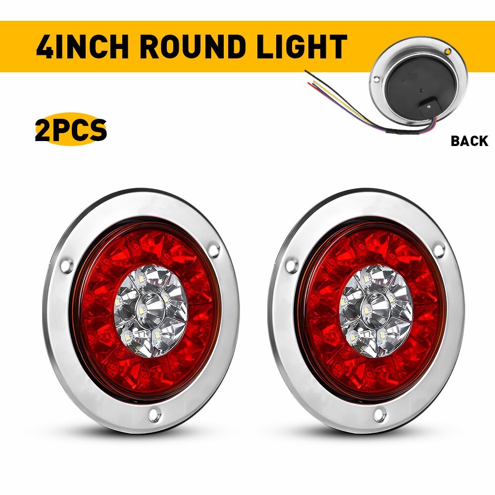 2X LED Round Truck RV Trailer Tail Stop Light Rear Running Brake Reverse Lamps