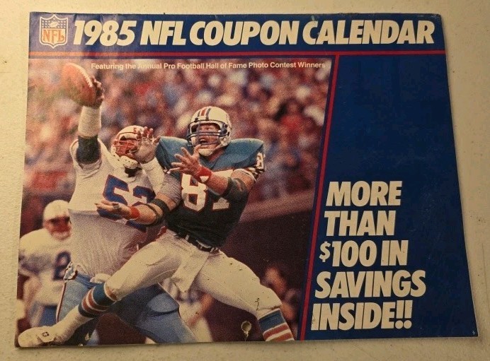 1985 NFL Coupon Football Calendar Vtg Walter Payton John Riggins Terry Bradshaw-image