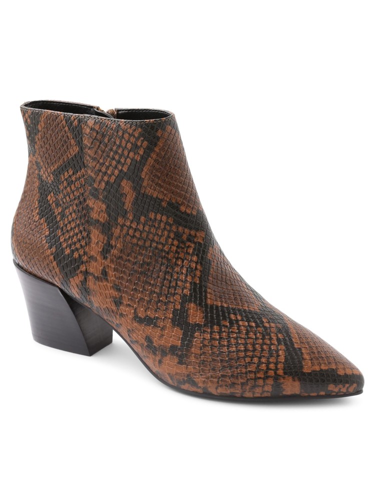 KENSIE Womens Chestnut Snake Brown Snake Print Leticia Leather Booties 11 M