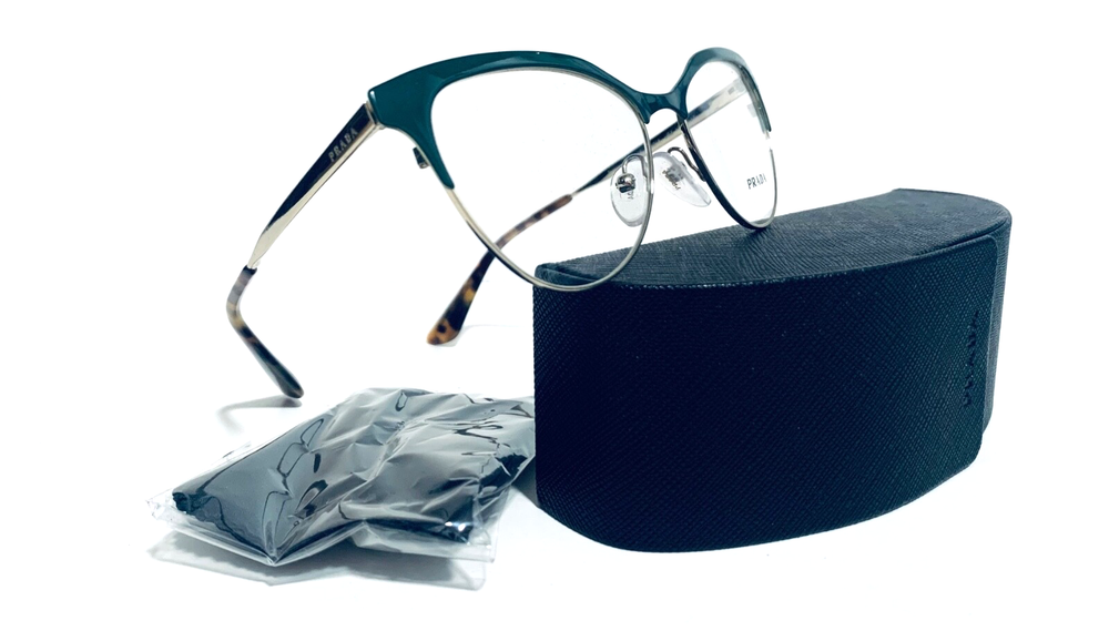 Prada VPR 55S UEZ-1O1 Emerald Green Gold Cat Eye Eyeglasses 52-16-140mm Made in Italy