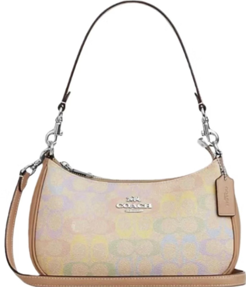 Coach Teri Shoulder Bag In Rainbow Signature Canvas CDA91 Sand Multi New