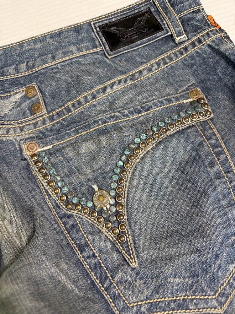 New Men’s Robin’s Jean SZ 44 Style #D5687 LONG FLAP STUDDED Antique Style Denim