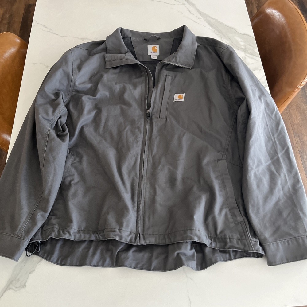 Carhartt Gray Duck Canvas Lined Full Zip Work Jacket for Men Size 2XL Excellent Condition