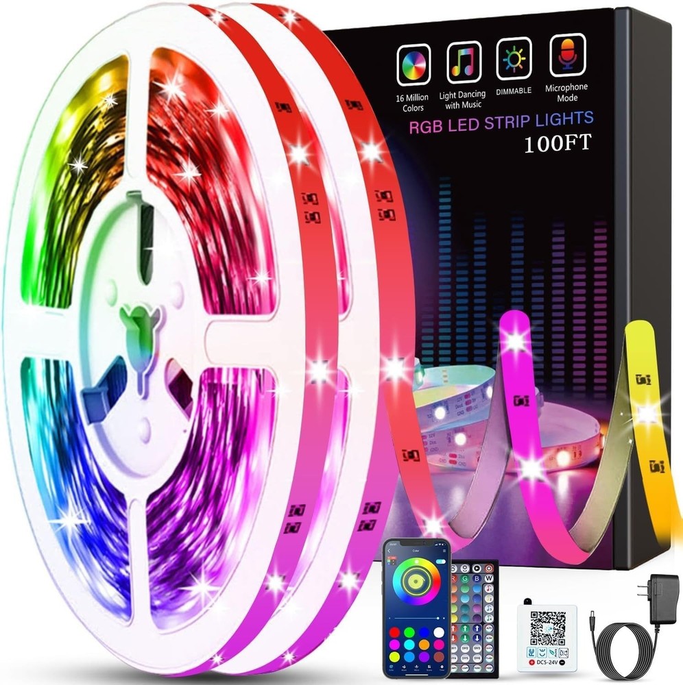 Tenmiro 100ft Multicolor LED Strip Lights for Bedroom - 2 Rolls of 50ft