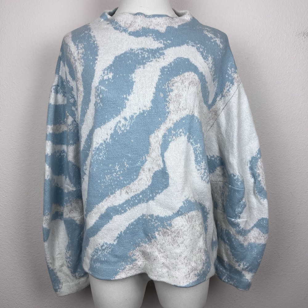 Anthropologie Sleeping On Snow Sweater Womens Medium Wool Cashmere Marble Blue