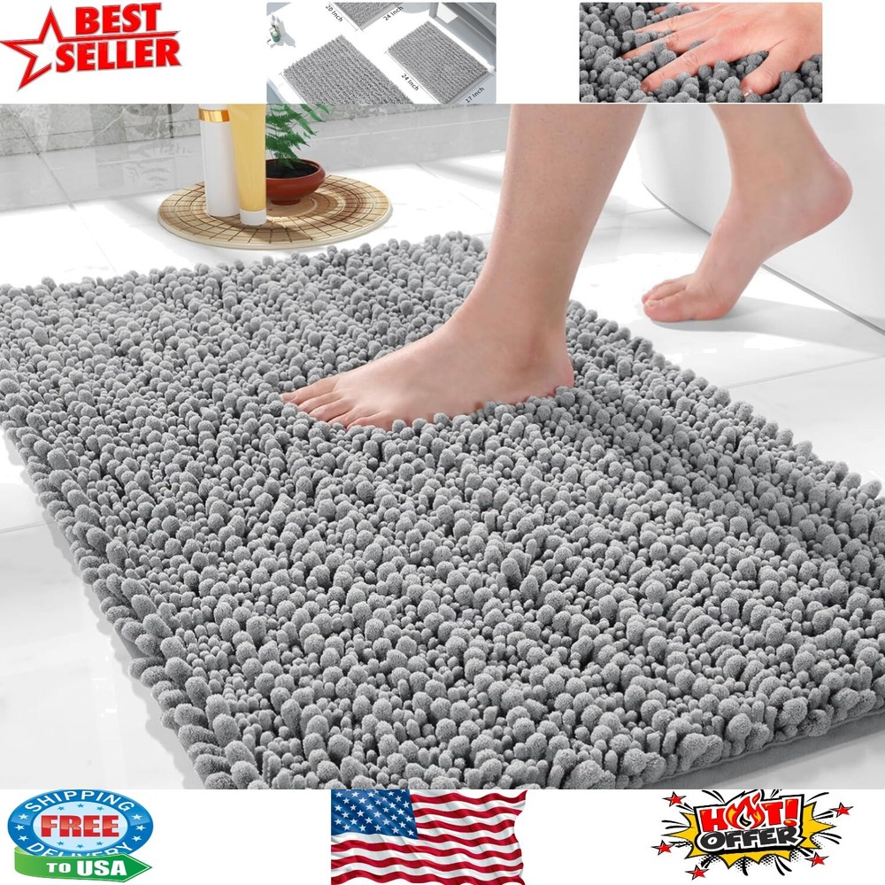 Ultra Soft 24x17 Chenille Bath Mat Absorbent Stylish Modern Bathroom