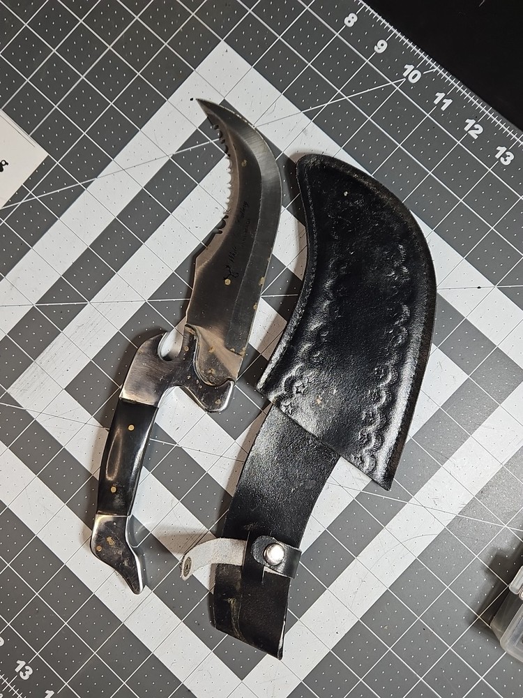 White Tail Curved Hunting Knife with Serrated Edge and Sheath from Pakistan  