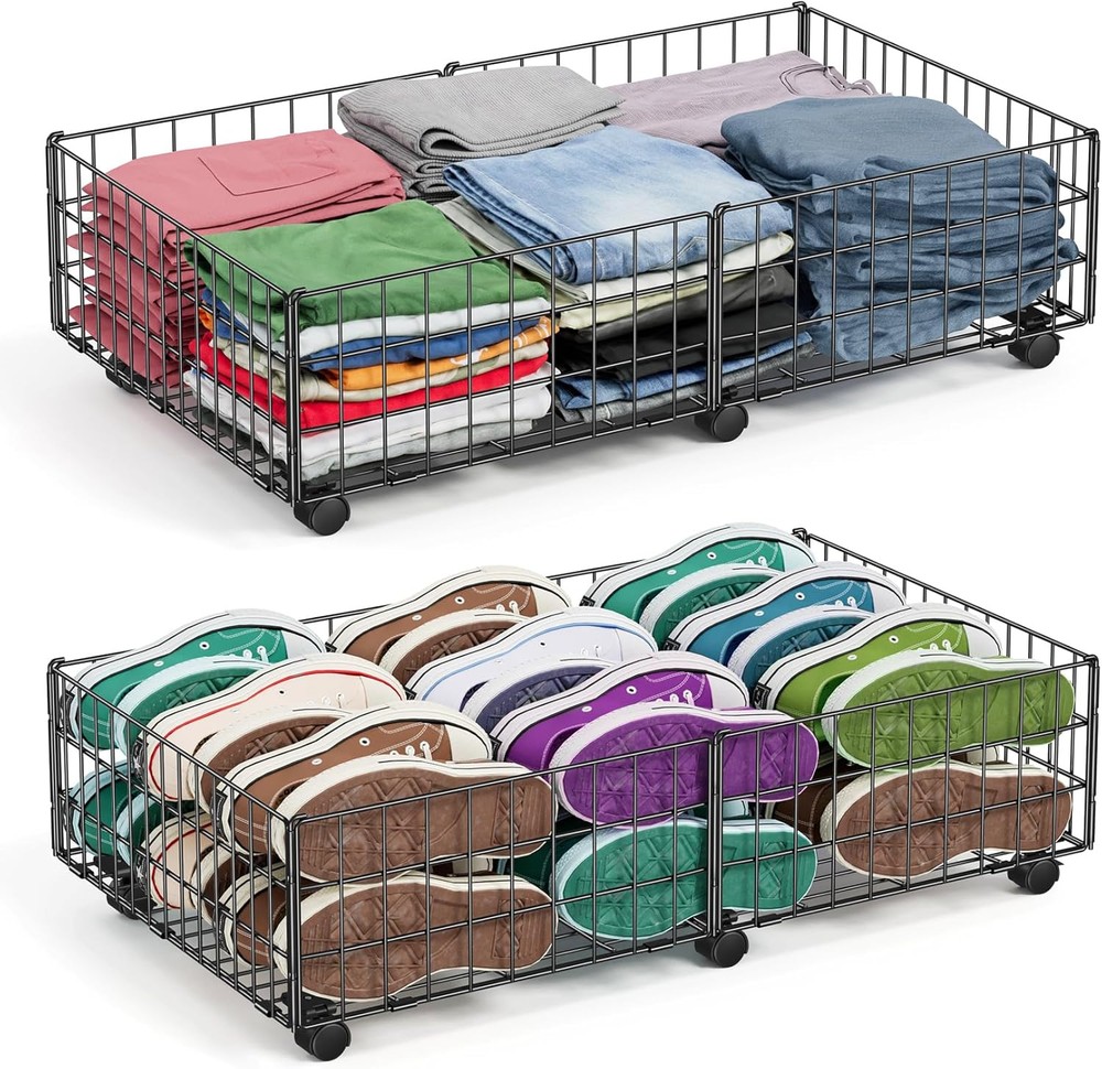 Mr IRONSTONE Large Under Bed Storage Containers with 6 Wheels, Upgraded...