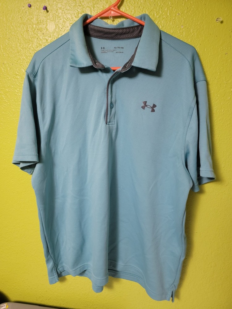 UNDER ARMOUR Mens Performance Golf Polo Shirt Blue Loose Heat Gear XL