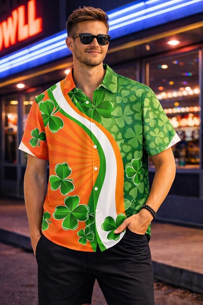 St Patrick's Day Hawaiian Shirt Funny Irish Lucky Green Men's Gift