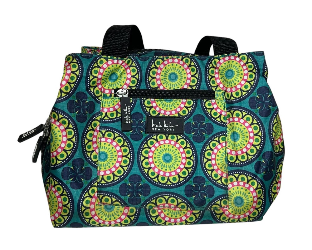 Nicole Miller Insulated Lunch Bag Tote Teal Green Pink Medallion Kaleidoscope