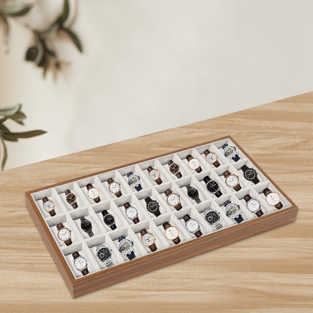 30-Slot Wooden Watch Box Organizer with Jewelry Storage Display Case
