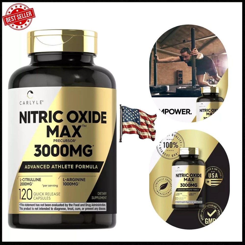 Nitric Oxide Supplement 3000mg 120 Caps Pre-Workout with L-Arginine L-Citrulline