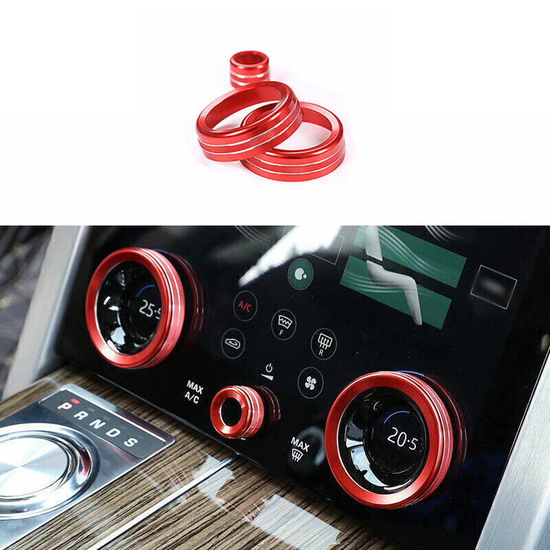 Red Alloy Center Console AC Volume Knob Ring Trim For Range Rover Sport 2018-22