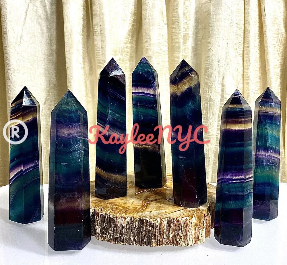 Wholesale 2 Lbs Natural Dark Rainbow Fluorite Obelisk Tower Point Crystal