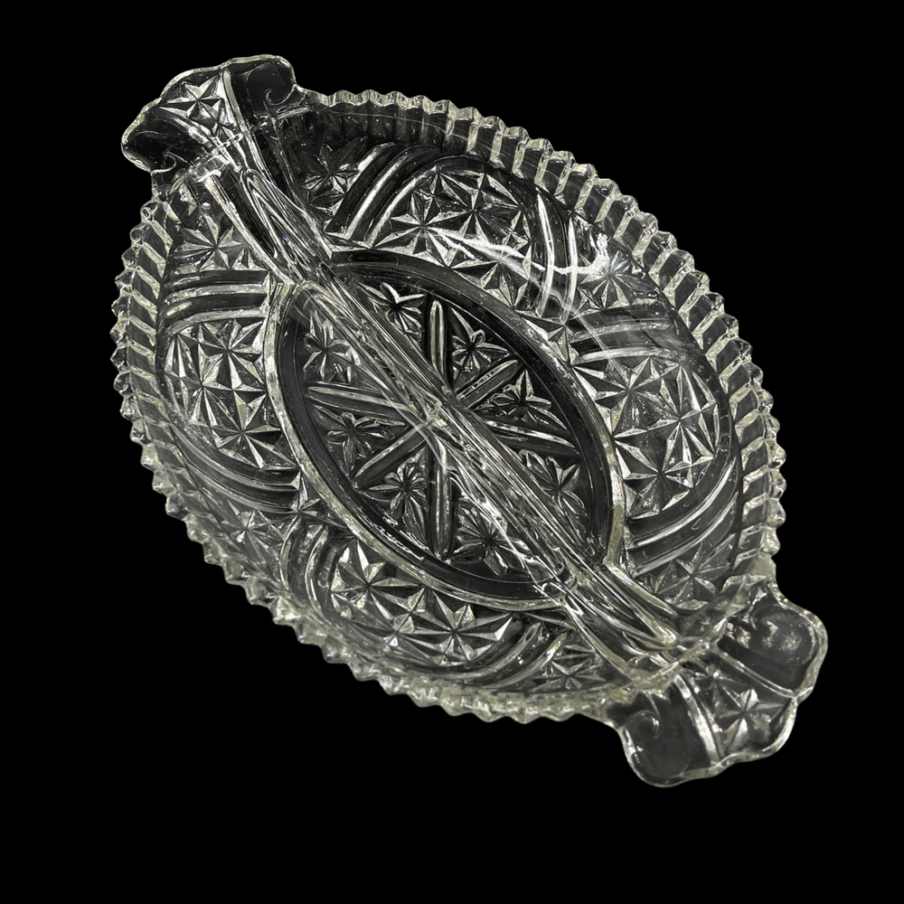 Vintage Anchor Hocking Stars and Bars Divided Relish Pickle Oval Serving Dish