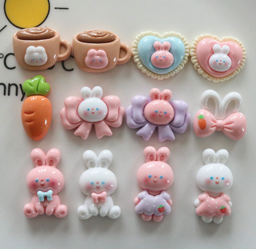 20 Pieces Mixed Resin Rabbits Love Hearts Bows Flatback Embellishments DIY Decor