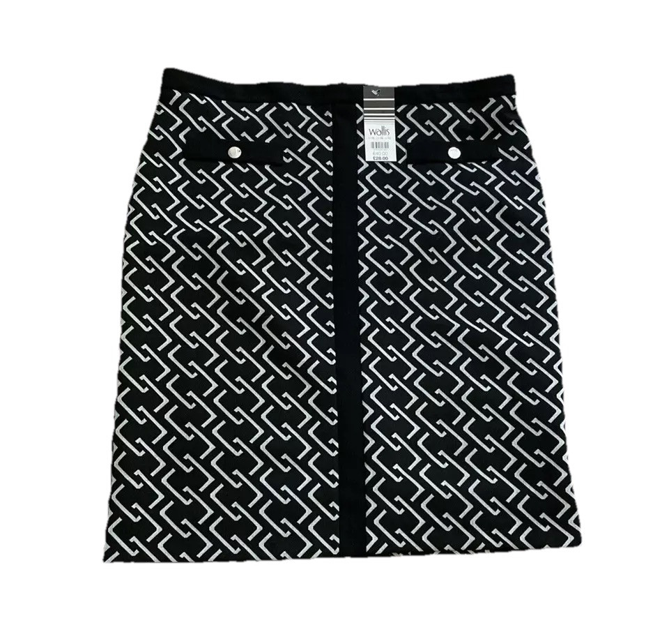 WALLIS Black Mix Patterned Skirt UK 16/18 Poly Blend RRP £28 New
