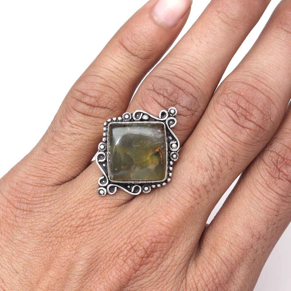 Newlite Jasper Gemstone Handmade Silver Jewelry Size 9