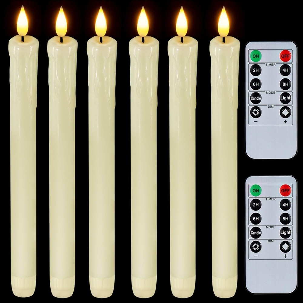 Real Wax LED Flameless Taper Candles 9.6 Inch Ivory with Remote Timer Battery-Operated Fake Candles