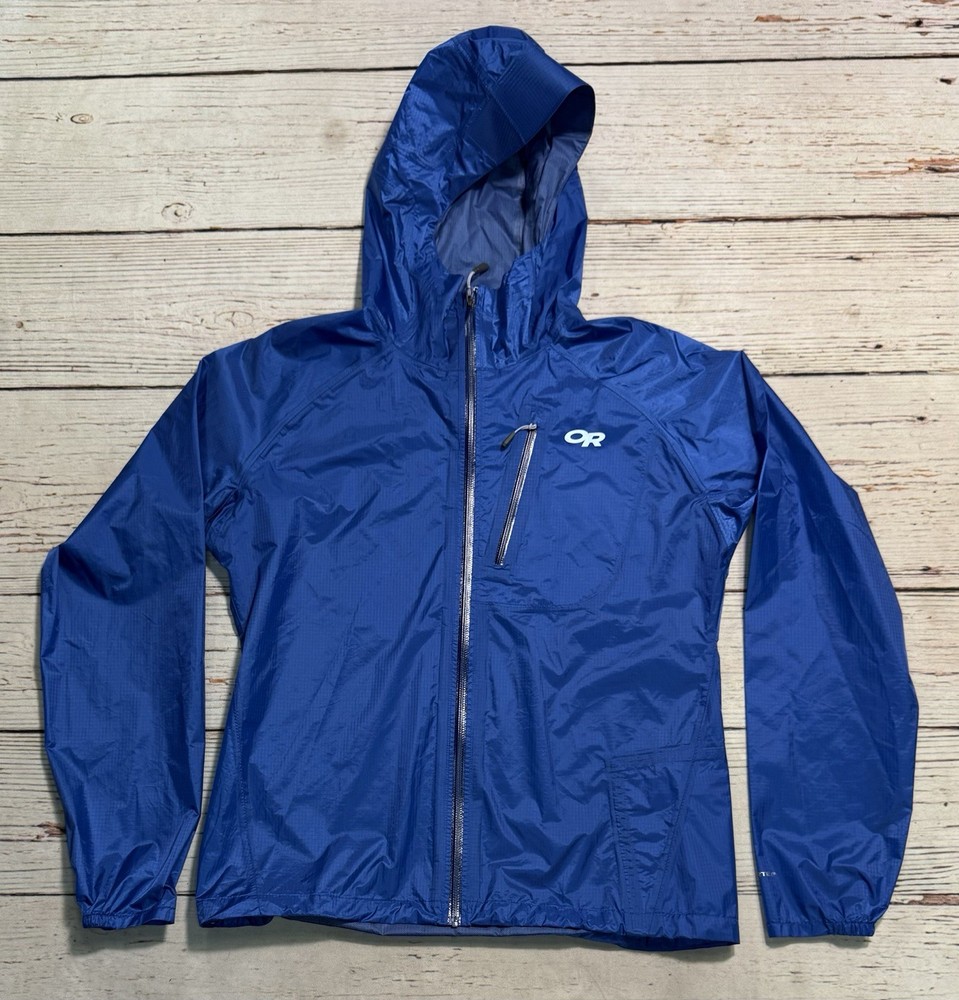 Outdoor Research Mens Lightweight Waterproof Rain Jacket Blue Size M